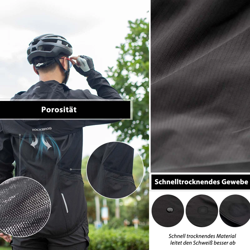 ROCKBROS Winddichte Fahrrad Jacke mit abnehmbarem Ärmel Softshelljacke