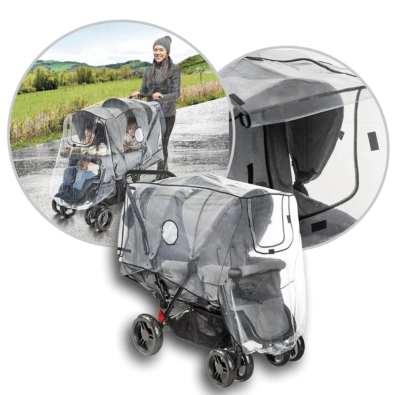 Reer RainCover Duo Active – Regenschutz für Geschwisterwagen & Buggys mit hintereinanderliegenden Sitzen