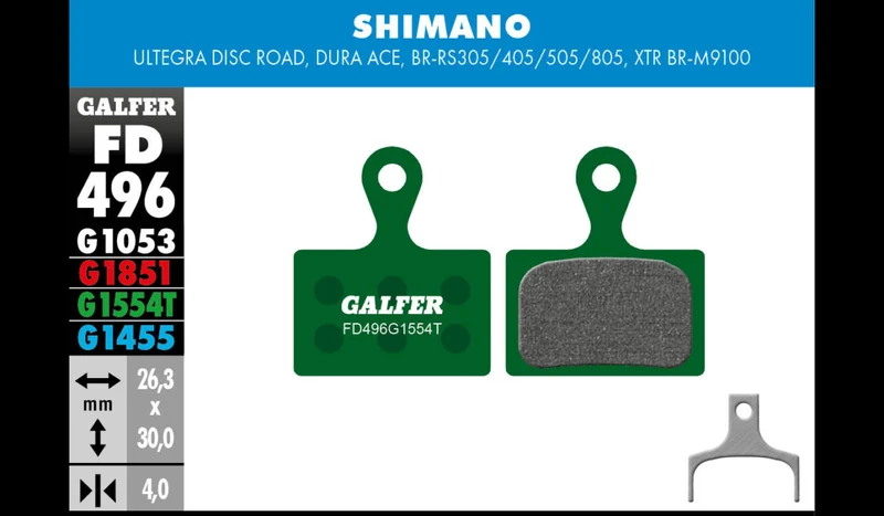 Galfer Bremsbelag Pro Shimano - Ultegra Disc Road, Dura Ace, BR-RS305/405/ 26,3 x 30 x 4 mm 1 Paar grün