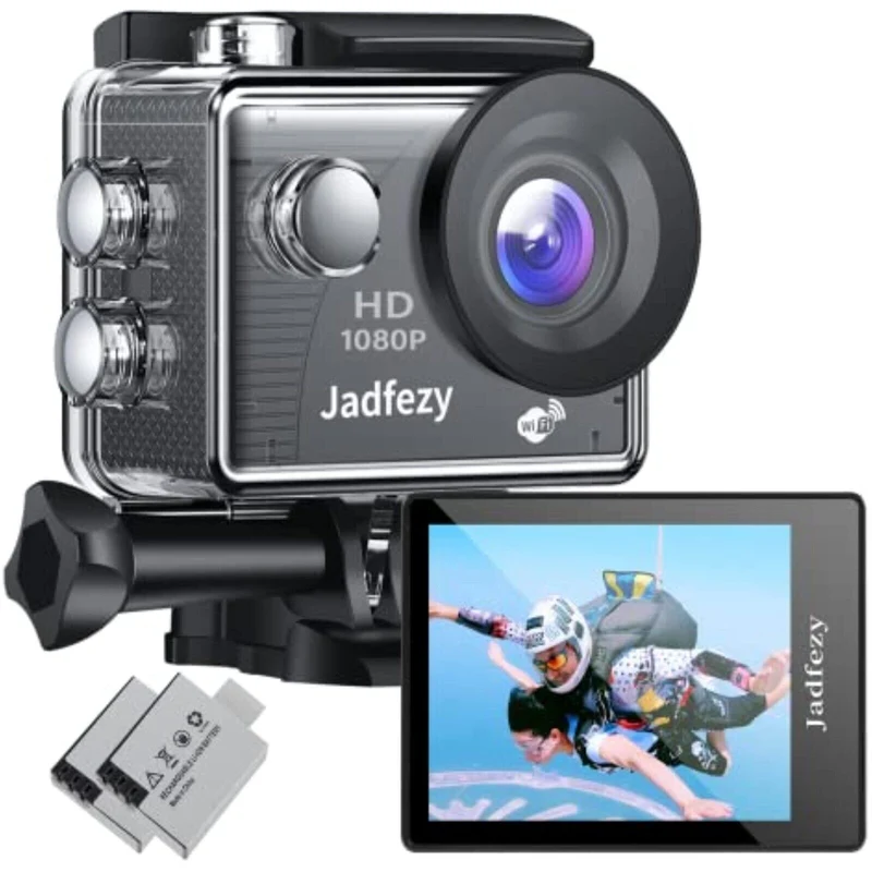 Jadfezy WiFi-1080P-Action-Cam, WLAN HD 30 fps Zwei 900 mAh wiederaufladbare