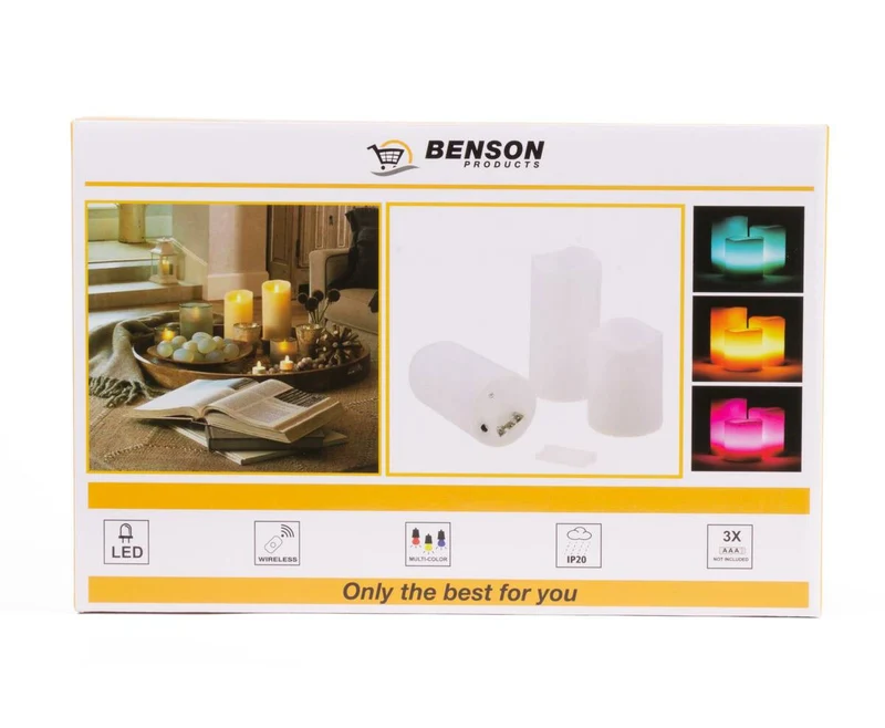 LED-Kerzen 3-tlg. mit Fernbedienung, RGB-Farben, Timerfunktion