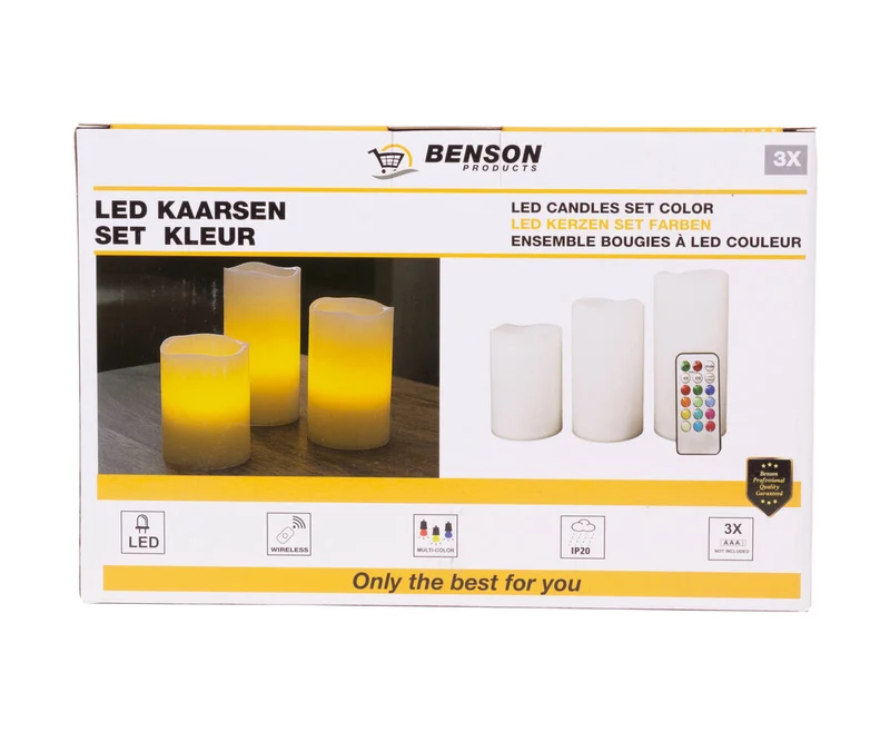 LED-Kerzen 3-tlg. mit Fernbedienung, RGB-Farben, Timerfunktion