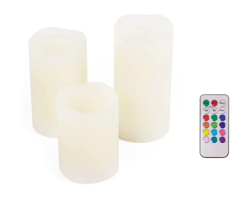 LED-Kerzen 3-tlg. mit Fernbedienung, RGB-Farben, Timerfunktion