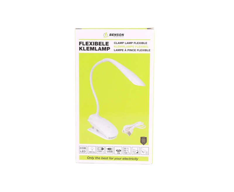 LED-Klemmlampe 3W, flexibler Hals, dimmbar, wiederaufladbar, USB-Klemme