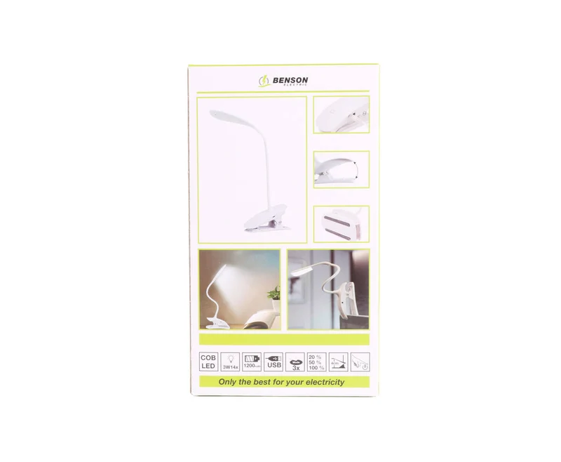 LED-Klemmlampe 3W, flexibler Hals, dimmbar, wiederaufladbar, USB-Klemme
