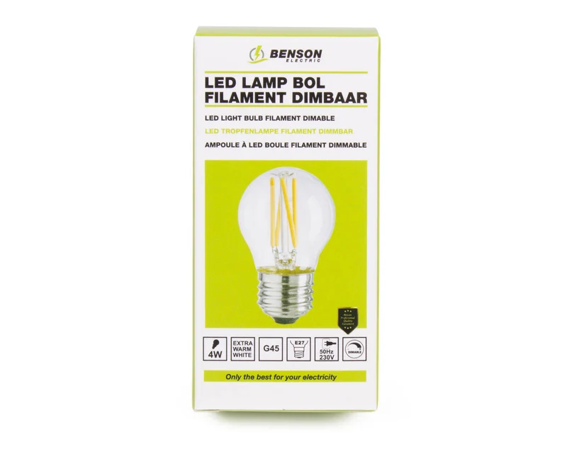 LED-Lampe G45 4W E27, 400lm, 2500K, Dimmbar, Ideal für Wohnzimmer