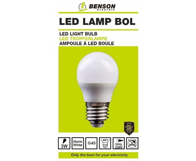 LED-Lampe Kugel G45 3W E27, 240lm, Warmweiß 3000K für Wohnzimmer