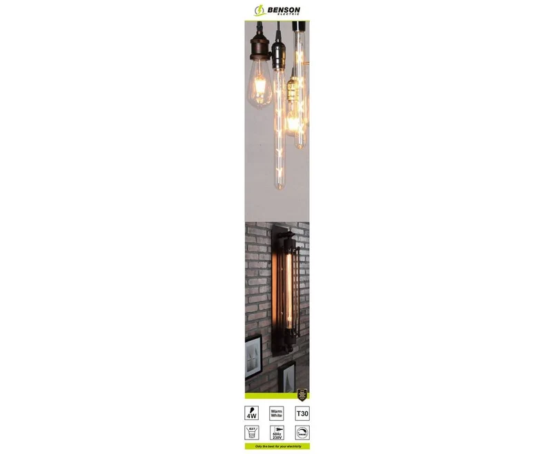 LED-Röhrenlampe T30 4W E27 Bernstein, dimmbar, 30x185mm, 3000K warmes Licht