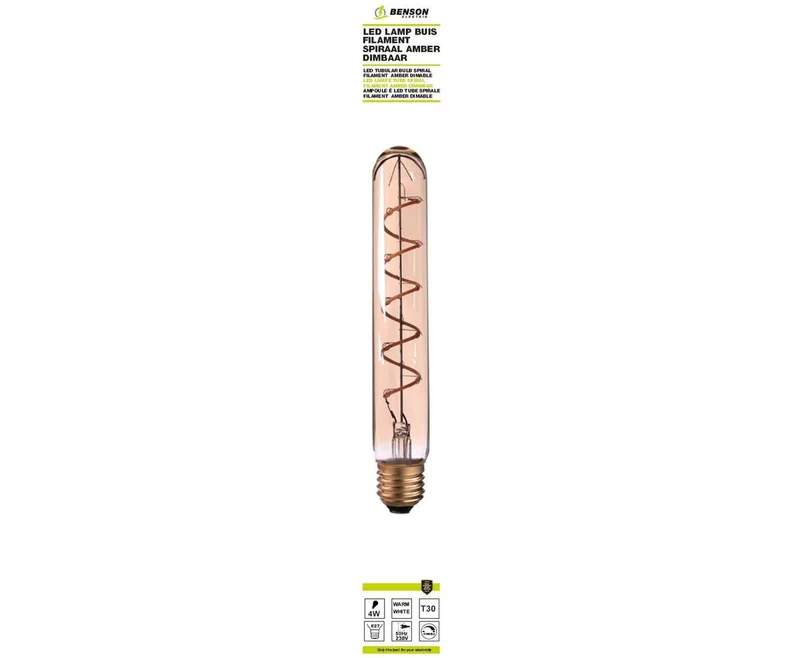 LED-Röhrenlampe T30 4W E27 Bernstein, 30x255mm, Dimmbar, 240lm, 3000K
