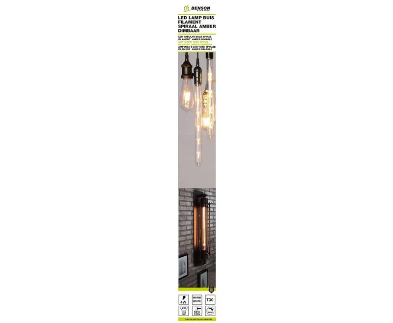 LED-Röhrenlampe T30 4W E27 Bernstein, 30x255mm, Dimmbar, 240lm, 3000K