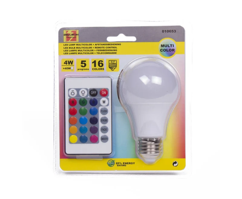 LED-Lampe E27 4W Multicolor, inkl. Fernbedienung, 16 Farben