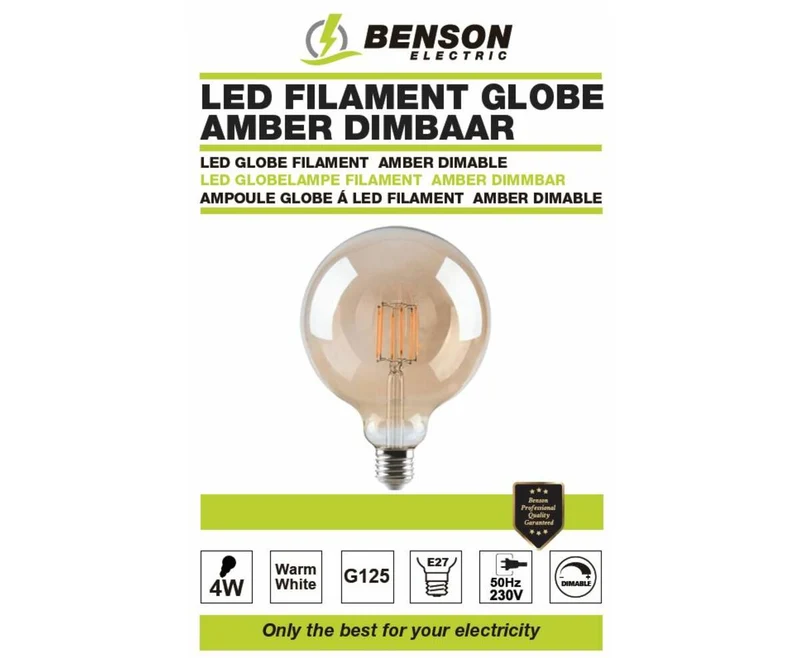 LED-Globe-Filament G125 4W Bernstein, E27, dimmbar, 3000K, 360lm