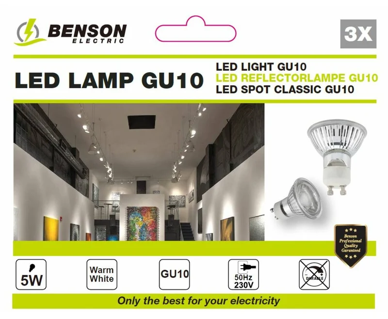LED-Lampe GU10 5W 3er-Set, 400lm, 3000K, 25.000 Stunden, schneller Start