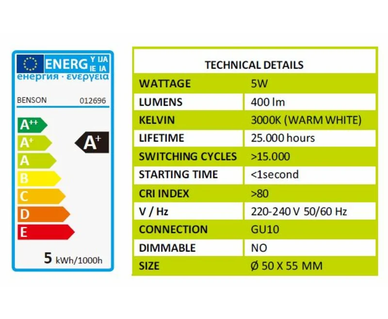 LED-Lampe GU10 5W 3er-Set, 400lm, 3000K, 25.000 Stunden, schneller Start