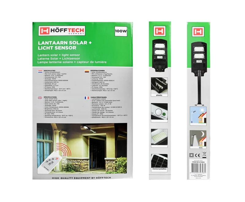 Solar-LED-Laterne IP65, 96 LEDs, 840 lm, Tag-/Nachtsensor, Außenbeleuchtung