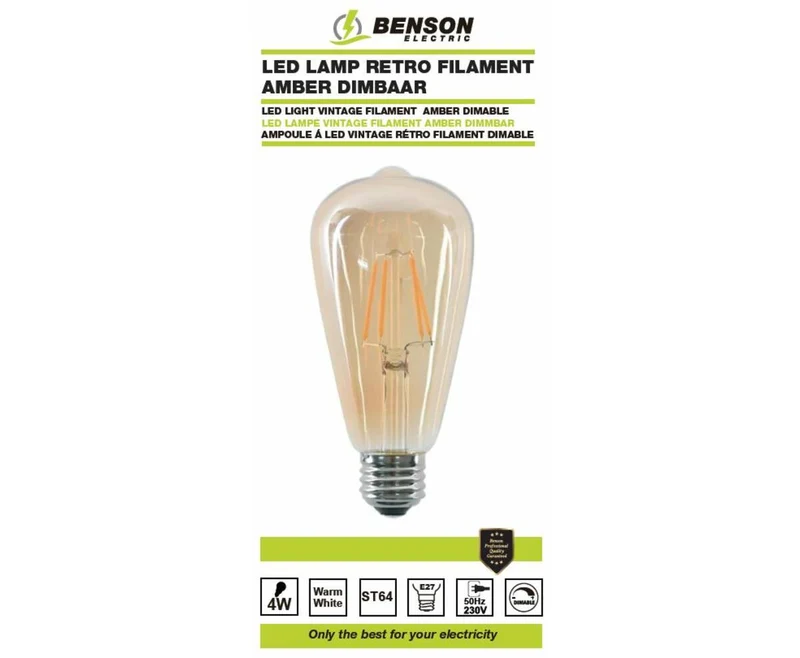 Retro Amber LED-Filamentlampe 4W E27 3000K dimmbar - 360lm 25.000h