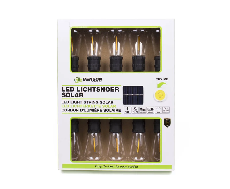 LED-Lichterkette 10 Lampen 7,5m Solar IP44 - Gartenbeleuchtung