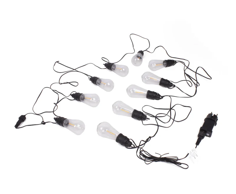 LED-Lichterkette 7 m, 10x S14-Lampen, warmweiß, Timer, für den Außenbereich