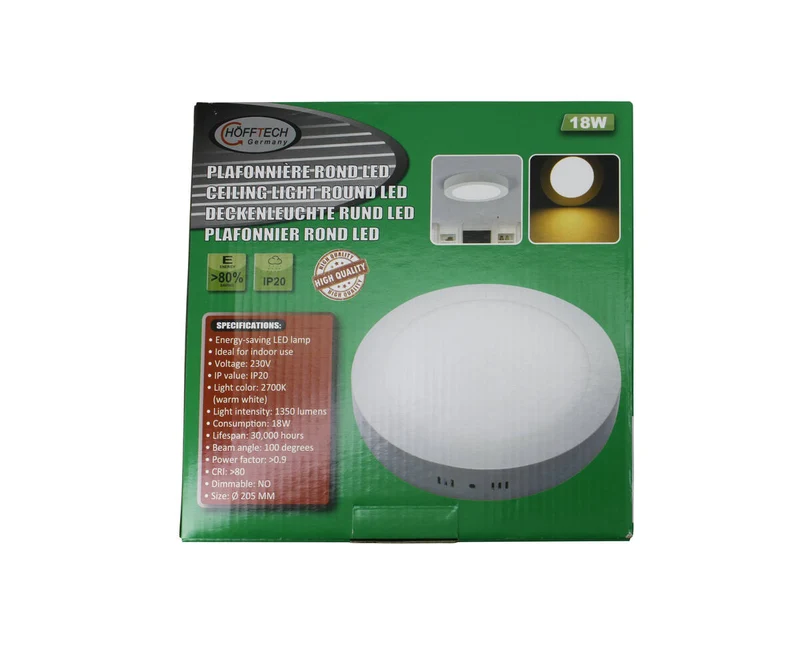 LED-Deckenleuchte 18W Ø205mm, 1350lm Warmweiß, für den Innenbereich