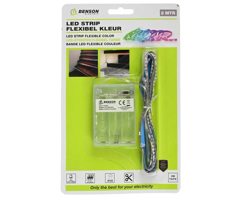 Flexibler 2m LED-Streifen, 4 Farben, Batteriebetrieb, Stimmungsbeleuchtung