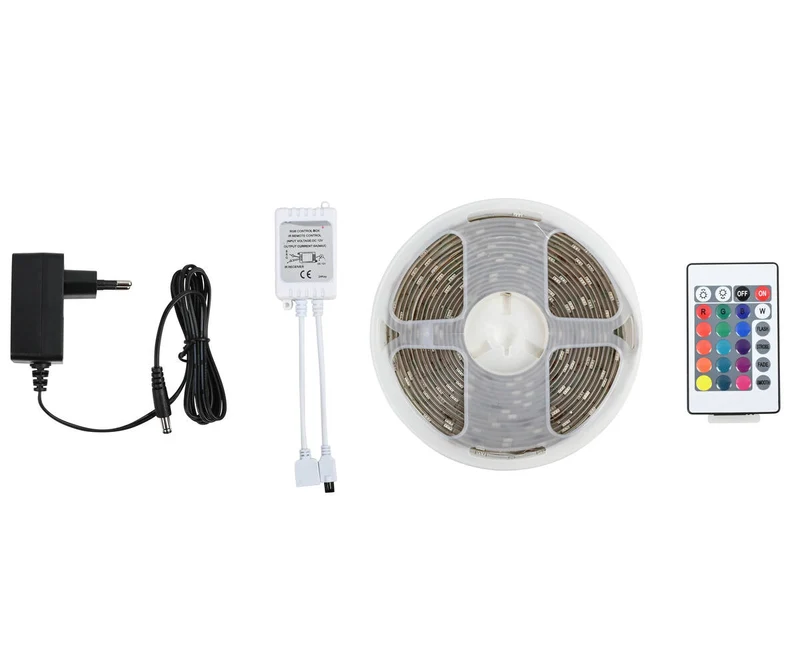 5m Flexibler RGB LED-Streifen IP65, wasserfest, mit Fernbedienung