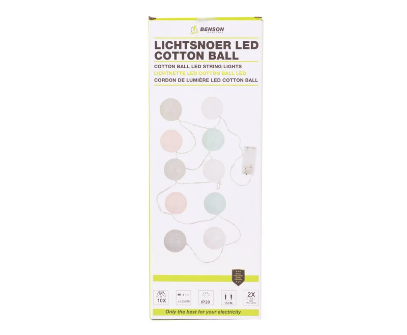 LED-Lichterkette 10x Cotton Ball, 1,52 m, Warmweiß, Innenbereich