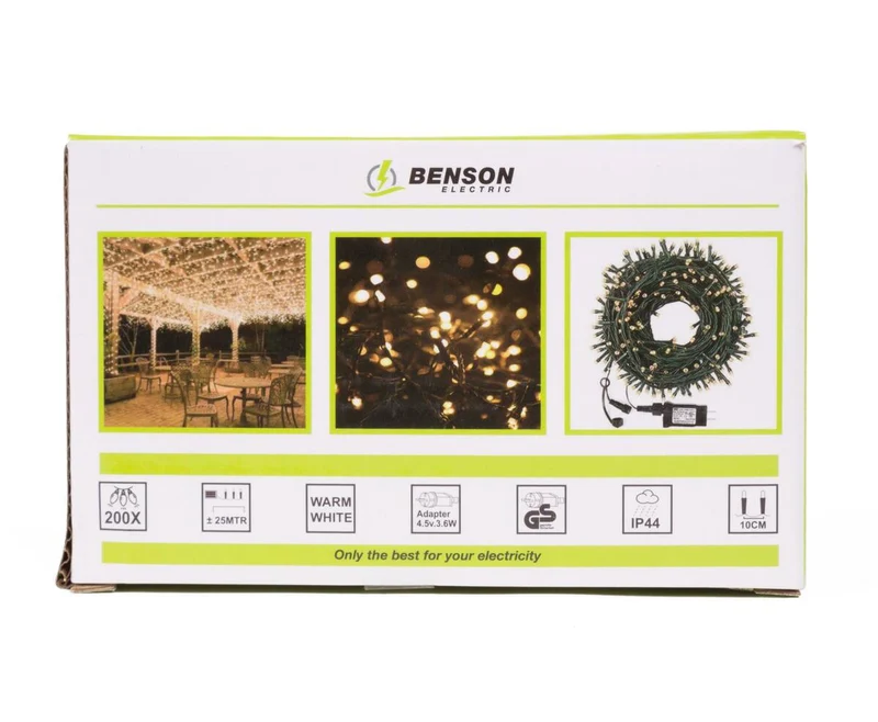 Weiße LED-Lichterkette, 200 LEDs, 25 m, IP44, für Partys drinnen/draußen
