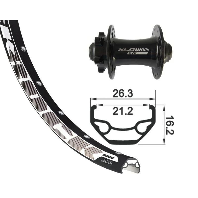 Vorderrad XLC TA-15 Rodi Scheibenbremse 6-Loch 100x15mm Aluminium Schwarz