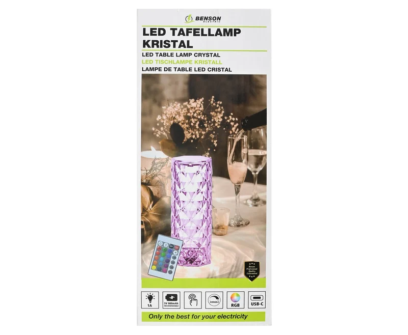 Wiederaufladbare Kristall-LED-Tischleuchte mit RGB und Fernbedienung