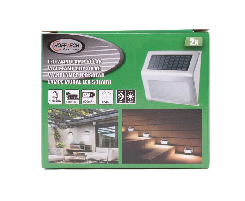 Solar-LED-Wandleuchte Edelstahl 1,2V 400mAh, 2-tlg., ideal für Außenbeleuchtung