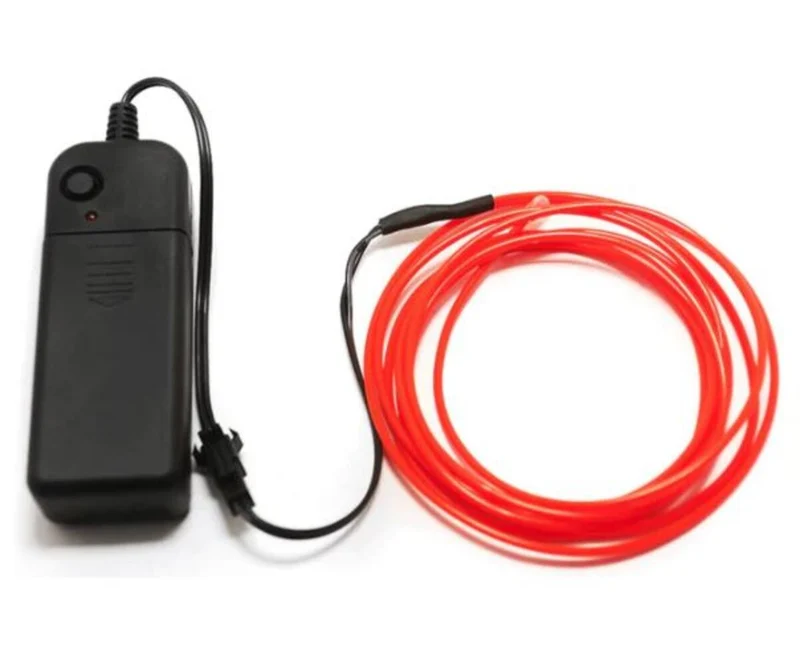Roter flexibler Neon-Draht 3 m, 3 Leuchtmodi, batteriebetrieben (AA)