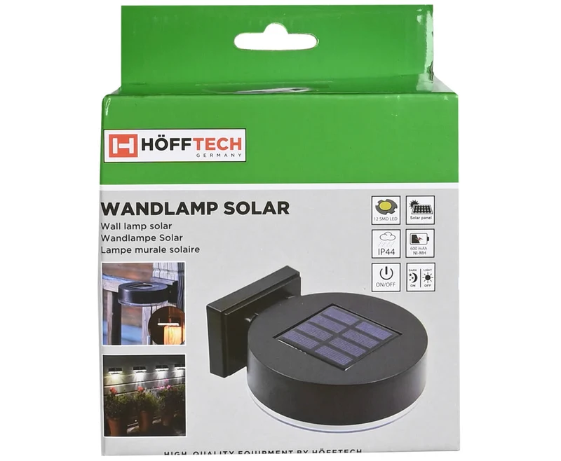 Runde Solar-Wandleuchte, 600 mAh, 6-8 Stunden Licht, wetterfest, Balkon.