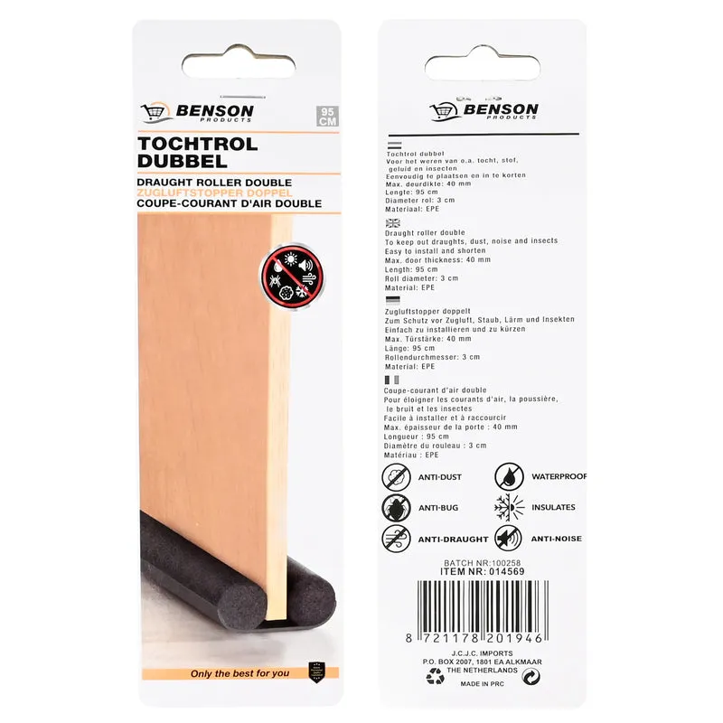 Doppel-Türstopper 95 cm grau – Max. Türstärke 50 mm, Länge 95 cm, Rollendurchmesser 2,8 cm