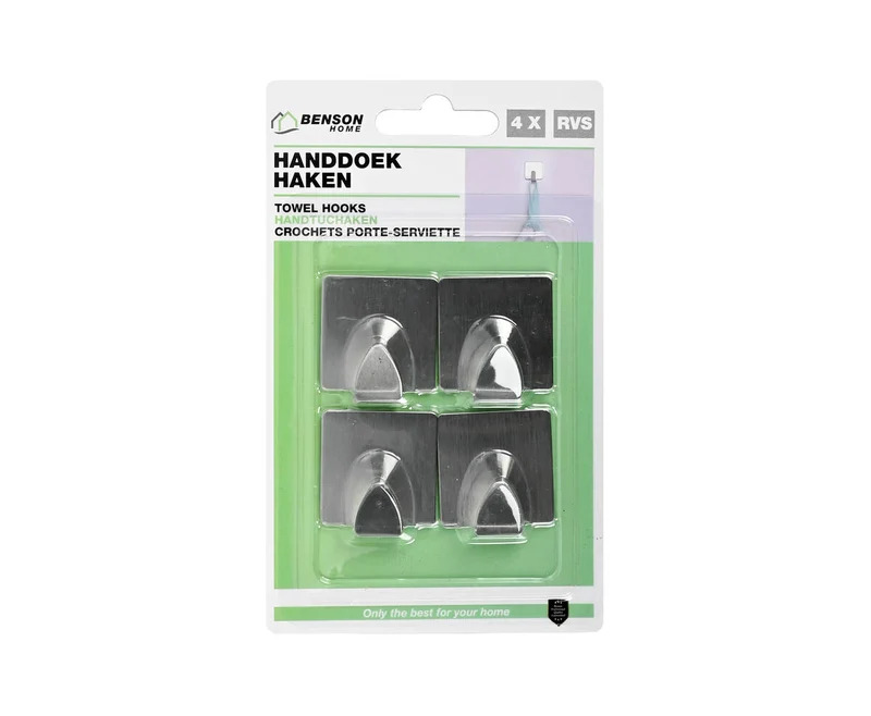Edelstahl-Handtuchhaken, 4 Stück, selbstklebend für Bad/Küche