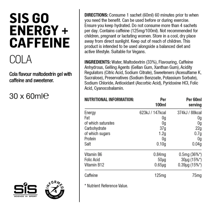 SIS GO Energie/Koffein Gel 60ml Cola/Koffein