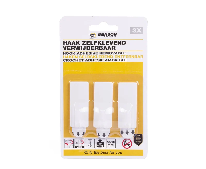 Weiße selbstklebende Haken 3-tlg, 5x2 cm, ideal für Küche & Bad