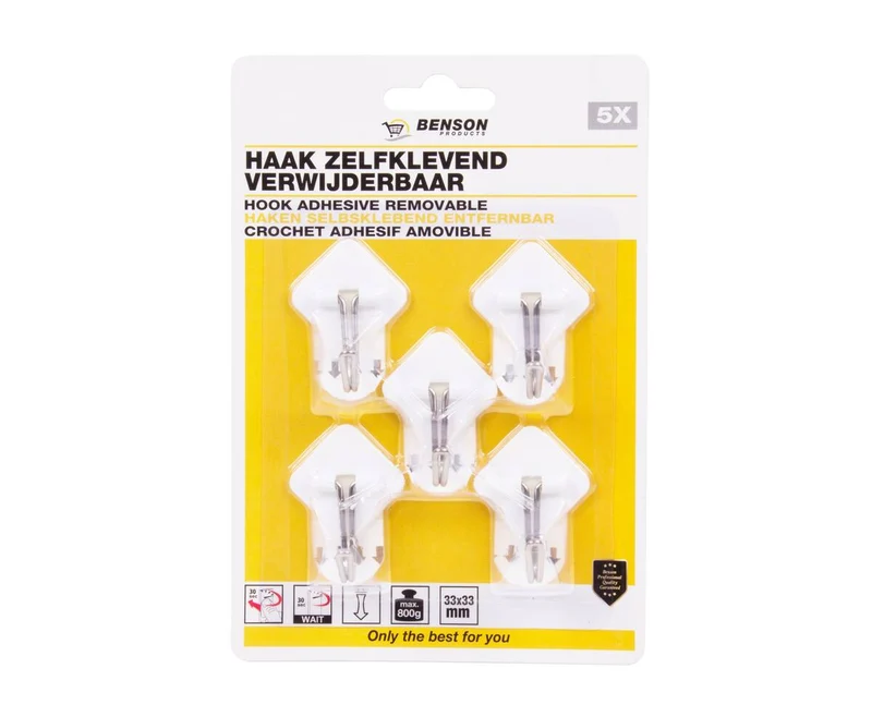 Haken-Set 5x, selbstklebend & wiederablösbar, 3,3x3,3cm, 800g Tragkraft