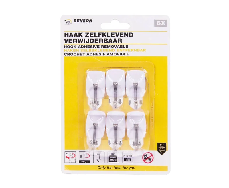 Selbstklebende Haken 6 Stück 2,1x3cm - Ideal für leichte Aufhängeaufgaben
