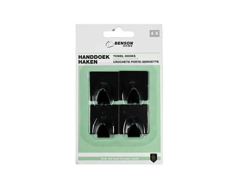 Handtuchhaken-Set 4 Schwarz - Selbstklebend Metall für Bad & Küche