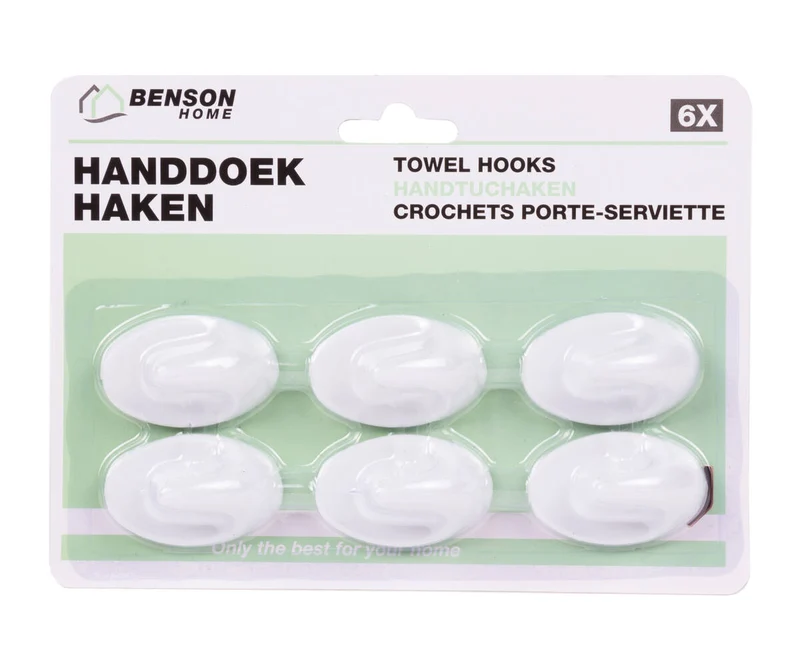 Selbstklebende weiße Handtuchhaken 6 Stück, Kompakt L48xB30xH20mm