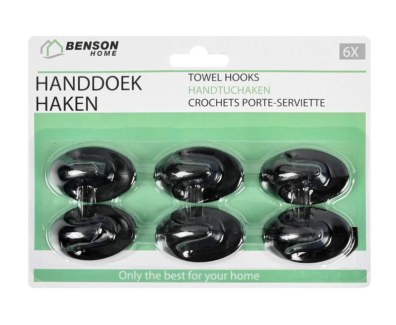 Handtuchhaken 6-tlg. Schwarz, L48xB30xH20mm, selbstklebend, für das Badezimmer