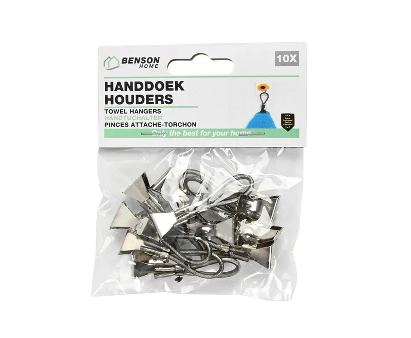 Handtuchclips Schwarz 10-tlg. - 5,3x1x1,7 cm, Gummibeschichtung, Küche/Bad.