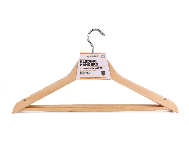 Holzkleiderbügel 3-tlg. mit 360°-Haken und Hosensteg 45 cm