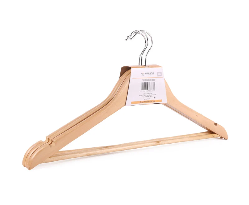 Holzkleiderbügel 3-tlg. mit 360°-Haken und Hosensteg 45 cm