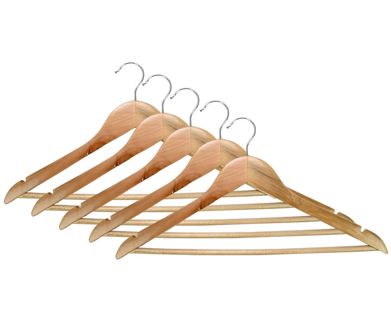 Holzkleiderbügel 5 Stück mit Hosensteg und drehbarem Haken