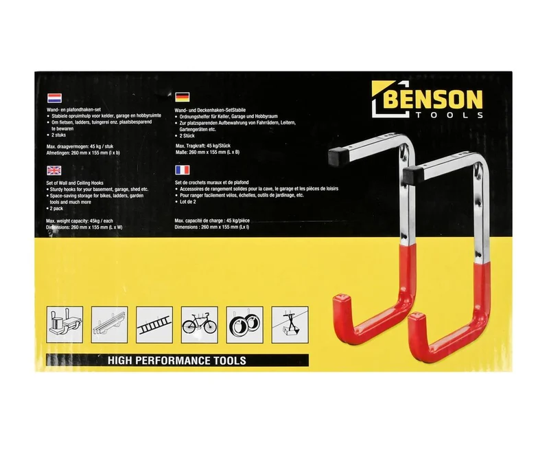 Aufhänghaken 26x15 cm, 2er-Set – 45 kg pro Haken für Fahrräder und Leitern