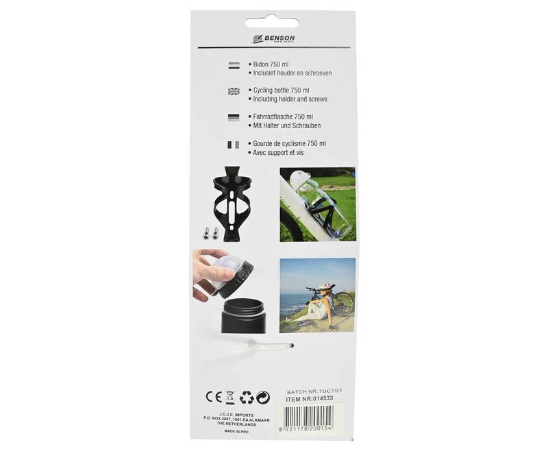 750 ml Fahrradtrinkflasche + Halterung, inklusive Schrauben, BPA-freier Kunststoff