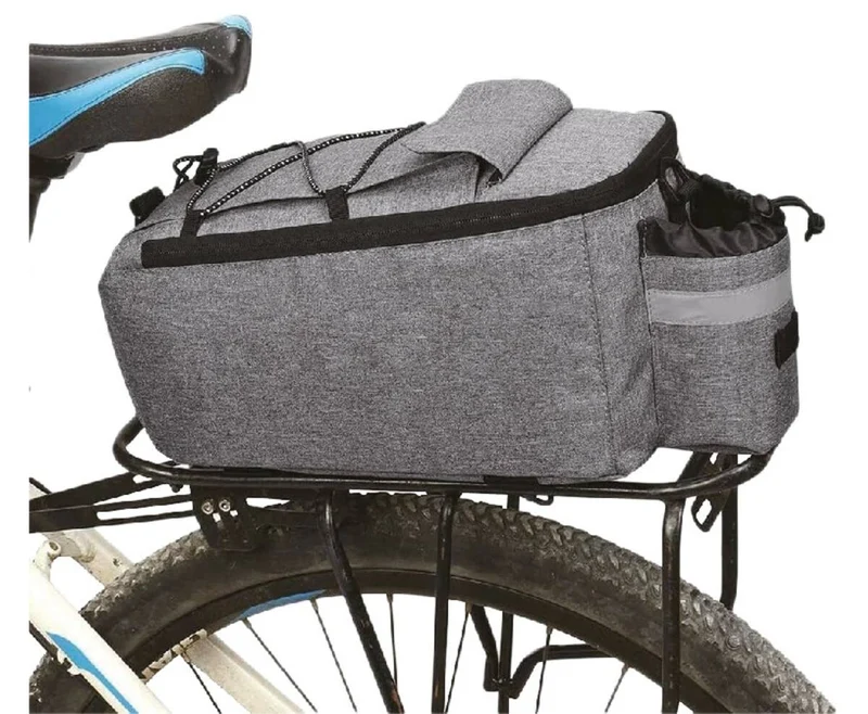 Graue Fahrrad-Kühltasche 7L, isoliert, mit Schultergurt und Lichtaufhängung