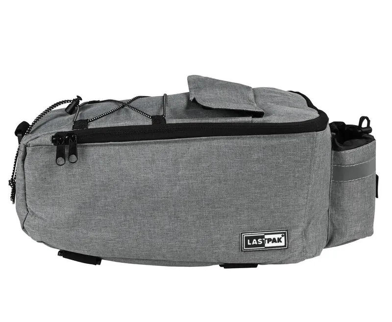 Graue Fahrrad-Kühltasche 7L, isoliert, mit Schultergurt und Lichtaufhängung