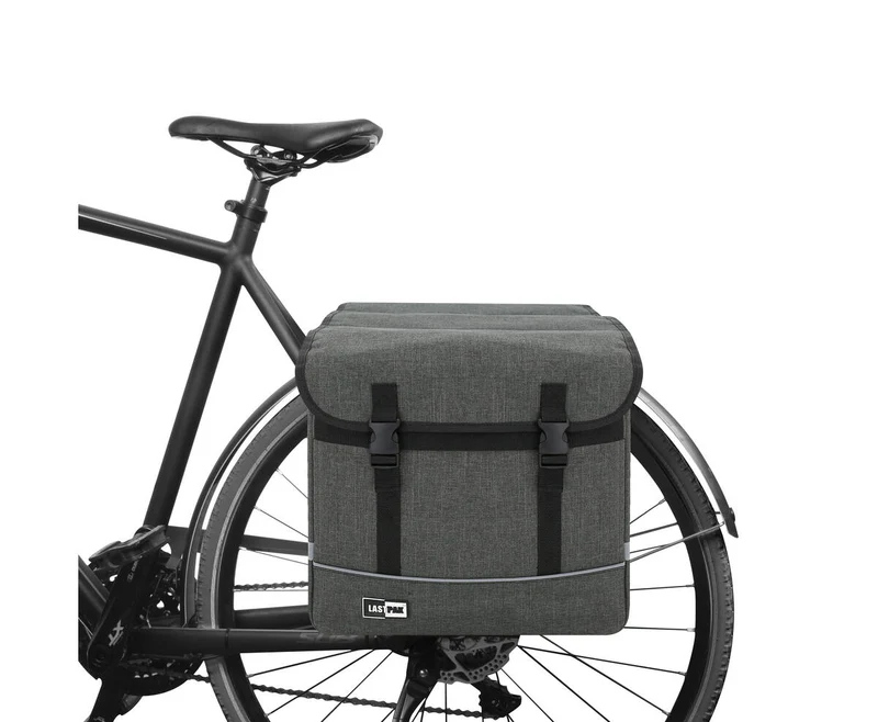 Doppelte graue Canvas-Fahrradtasche 35L, regenfest, Schnellverschluss